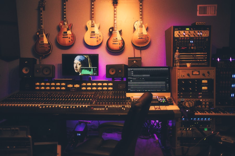 Professional video production setup with camera and lighting equipment